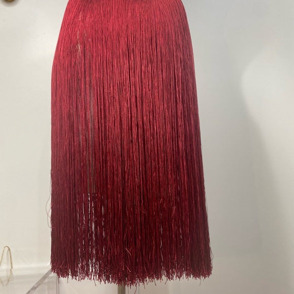 Runway Accessories - Very Rare Burgundy silk Fringe Skirt